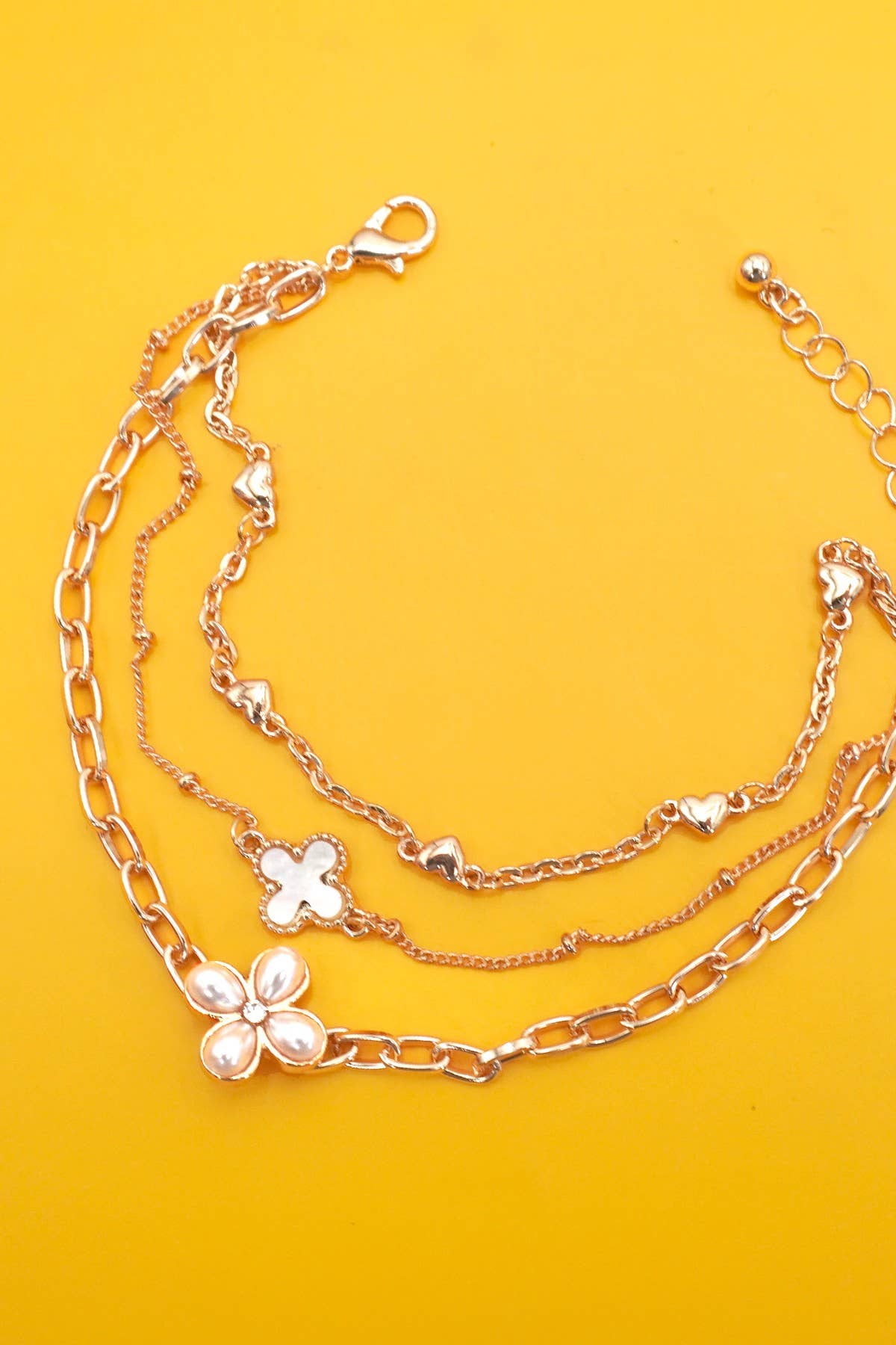 CHARM BRACELET-MULTILAYER FLORAL PEARL CROSS