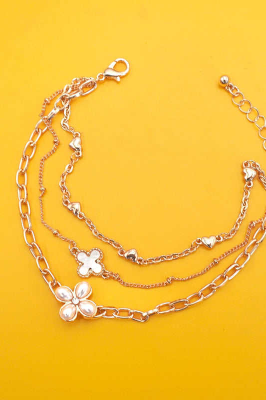 CHARM BRACELET-MULTILAYER FLORAL PEARL CROSS