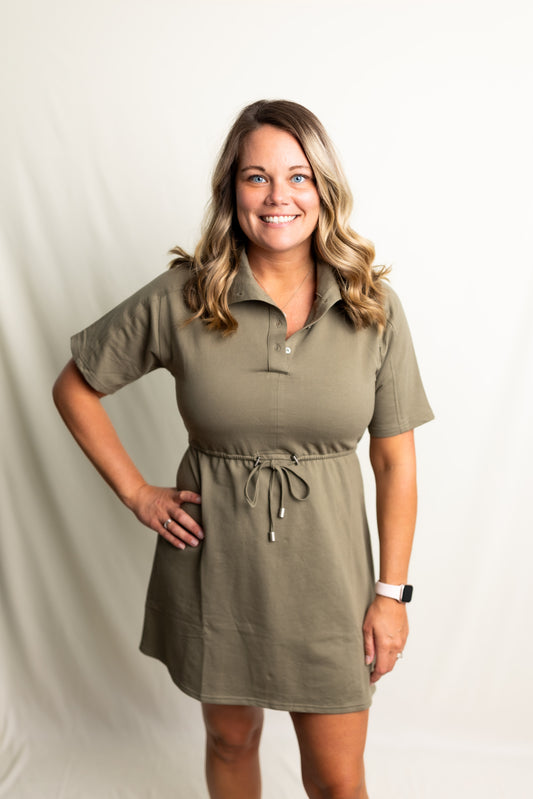 Olive Button Up Collared Dress