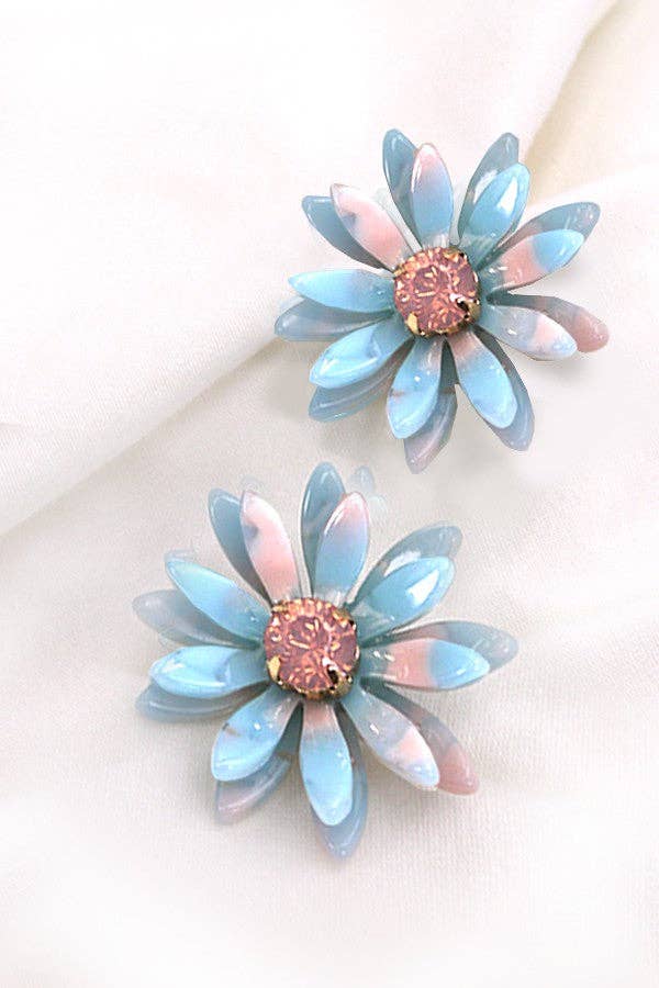 Handmade Daisy Acrylic Earrings with Rhinestones | Lightweight Floral Statement Earrings