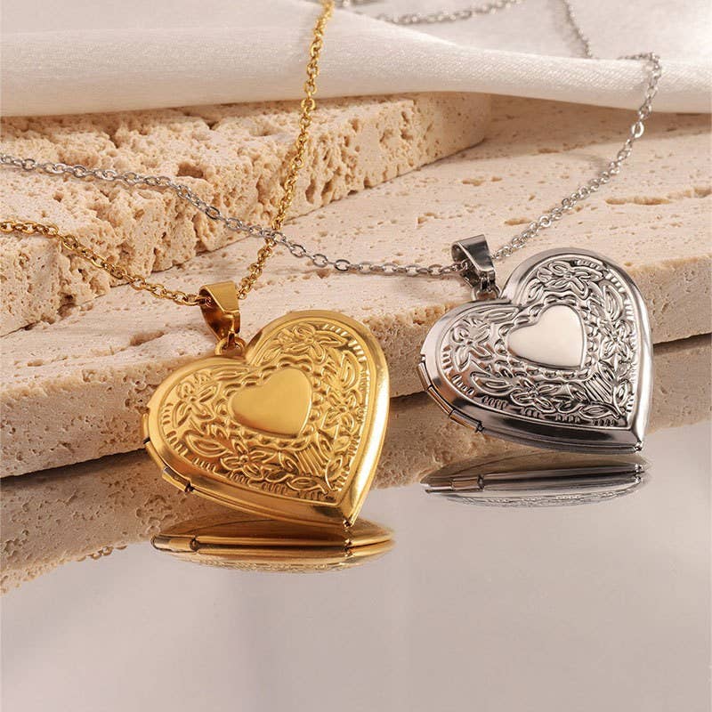 18K Stainless Steel Tarnish Free Heart Locket Necklace | Waterproof Silver Jewelry
