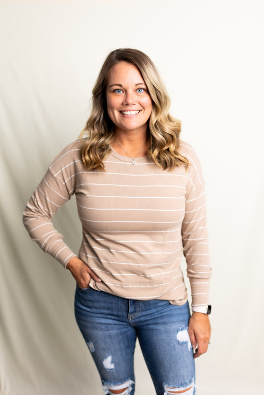 Taupe Striped Top