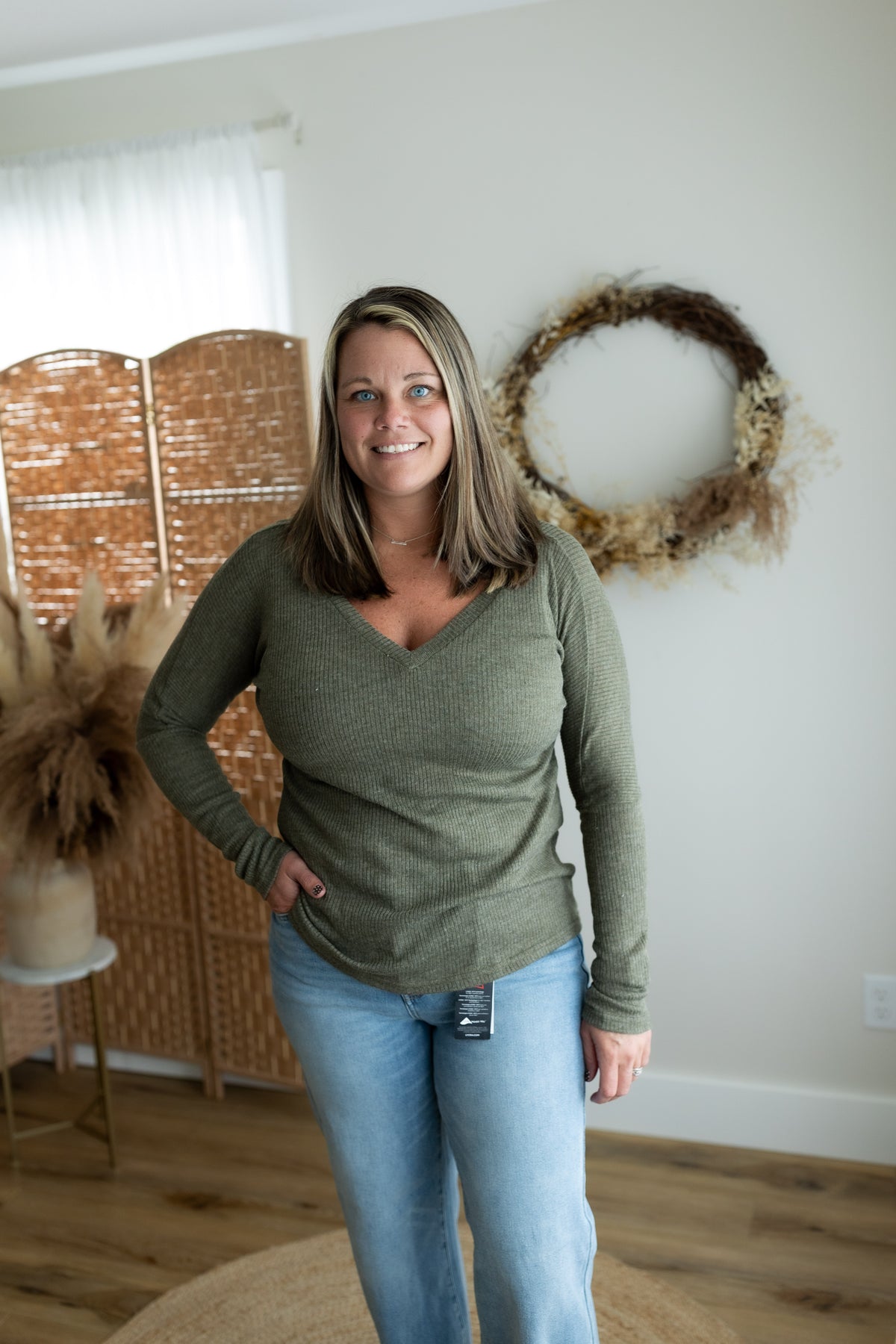 Ribbed Knit V-Neck Top