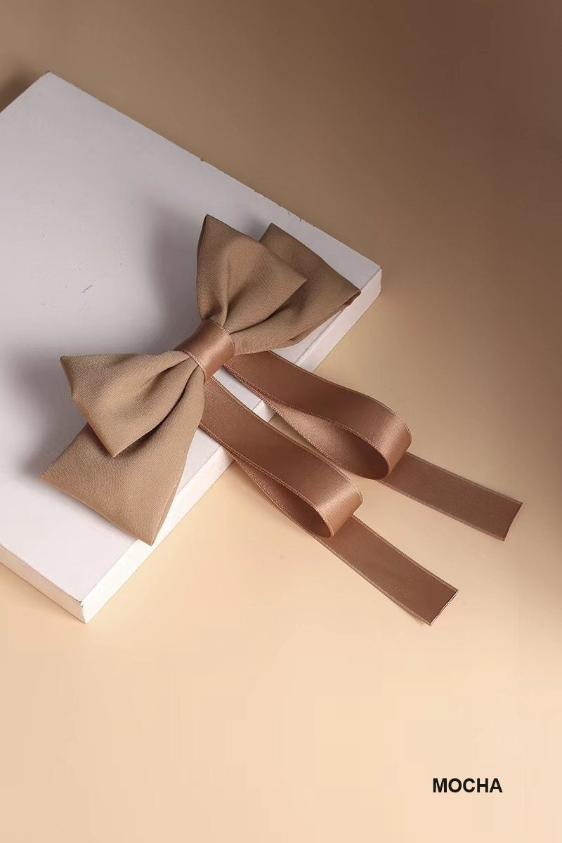 Silk & Satin Bowtie Ribbon Barrette – Elegant Hair Clip for Women