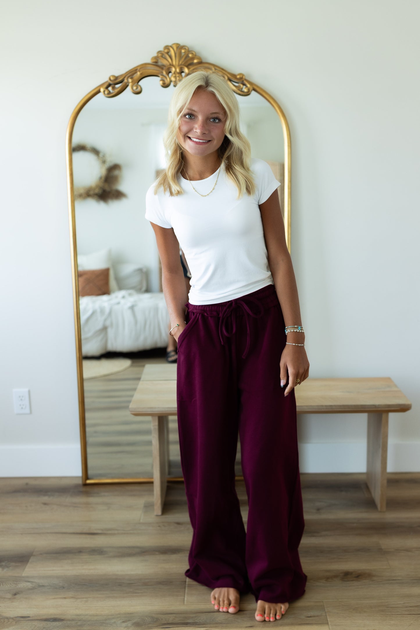 Fleece Exposed Seam Wide Leg Sweatpants | Soft Drawstring Lounge Pants