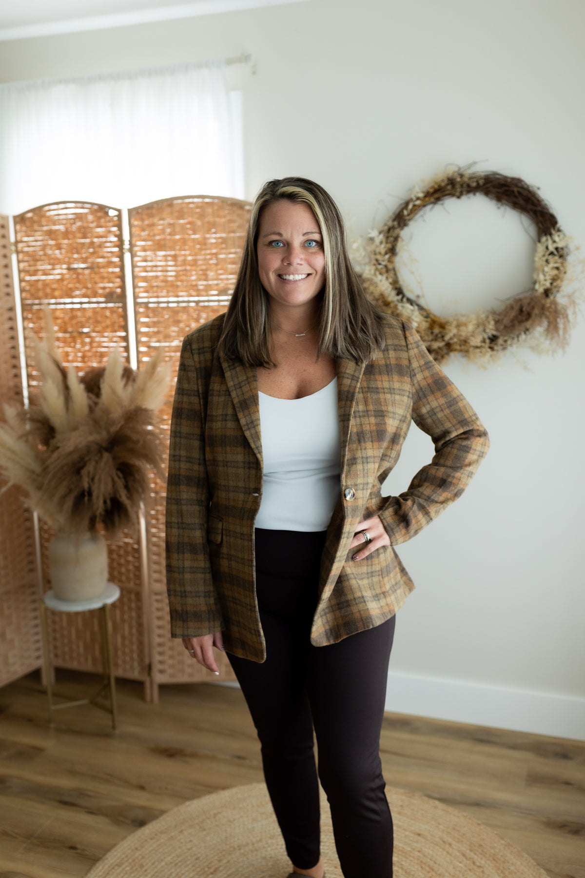Plaid Notched Lapel Blazer