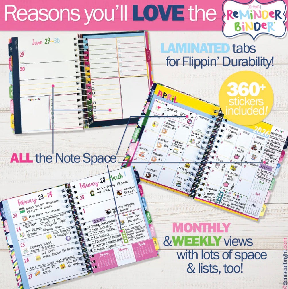 Reminder Binder® Planner 2026–2027 – Dated Weekly & Monthly Organizer with Stickers