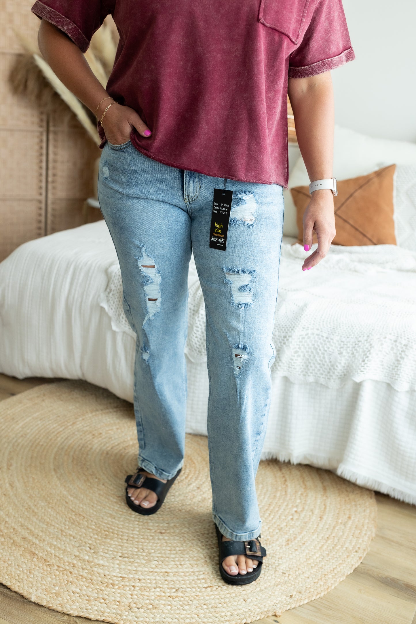 Blue Age Distressed High Rise Stretch Jeans | Denim Jeans 27” Inseam