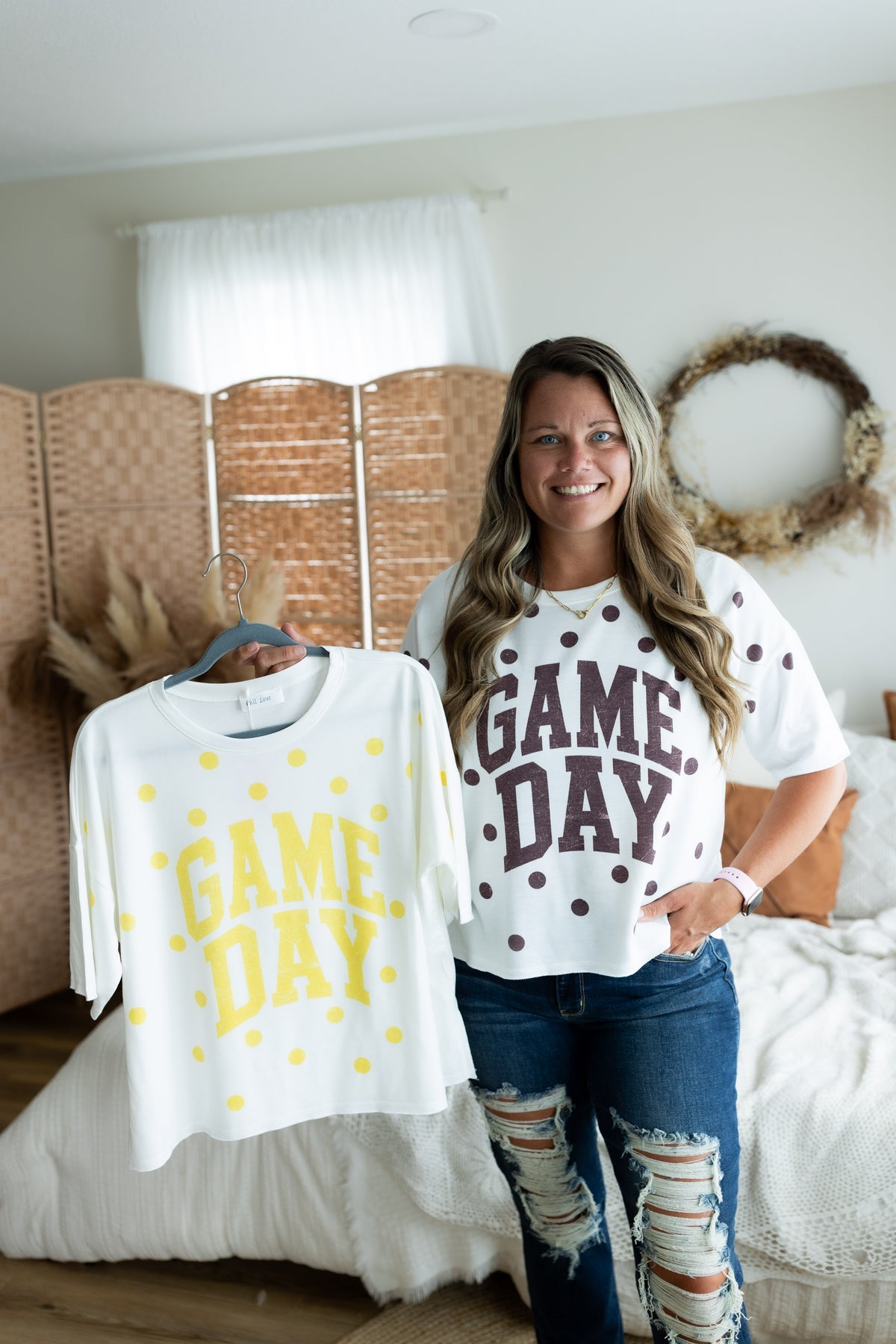 Game Day Graphic Side Slit Short Sleeve Top