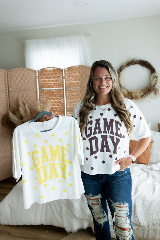Game Day Graphic Side Slit Short Sleeve Top