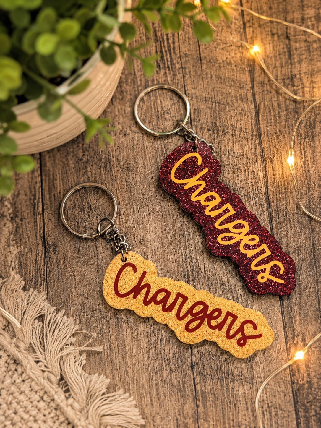 Chargers Acrylic School Spirit Keychain | Faux Glitter Team Key Ring Accessory