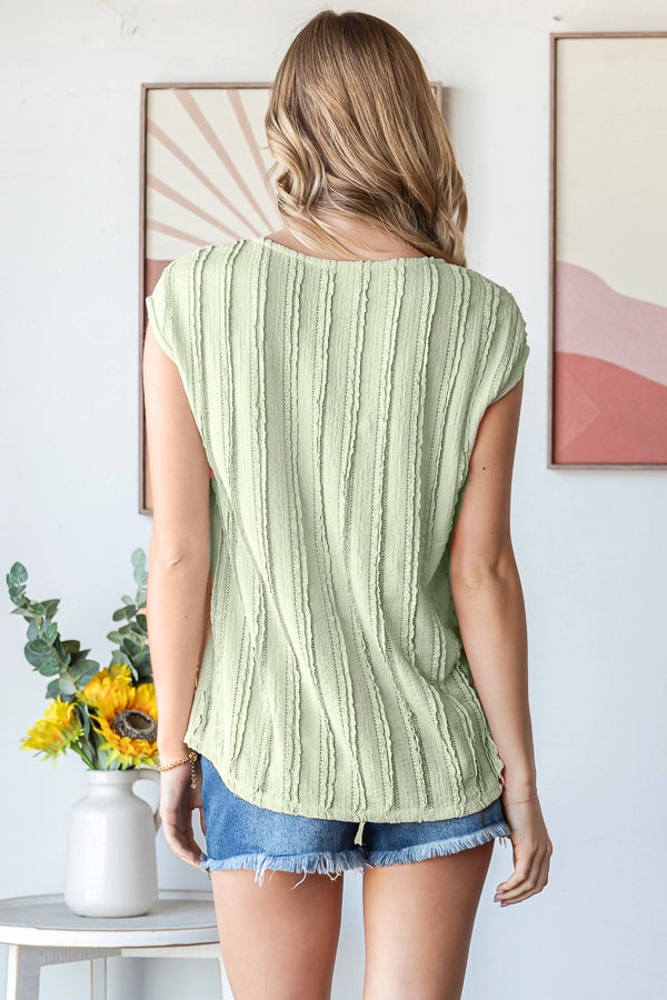 Sage Lightweight Textured Blouse | Relaxed Fit Cap Sleeve Top