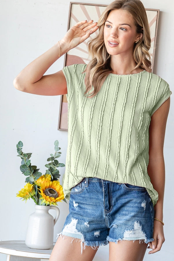 Sage Lightweight Textured Blouse | Relaxed Fit Cap Sleeve Top