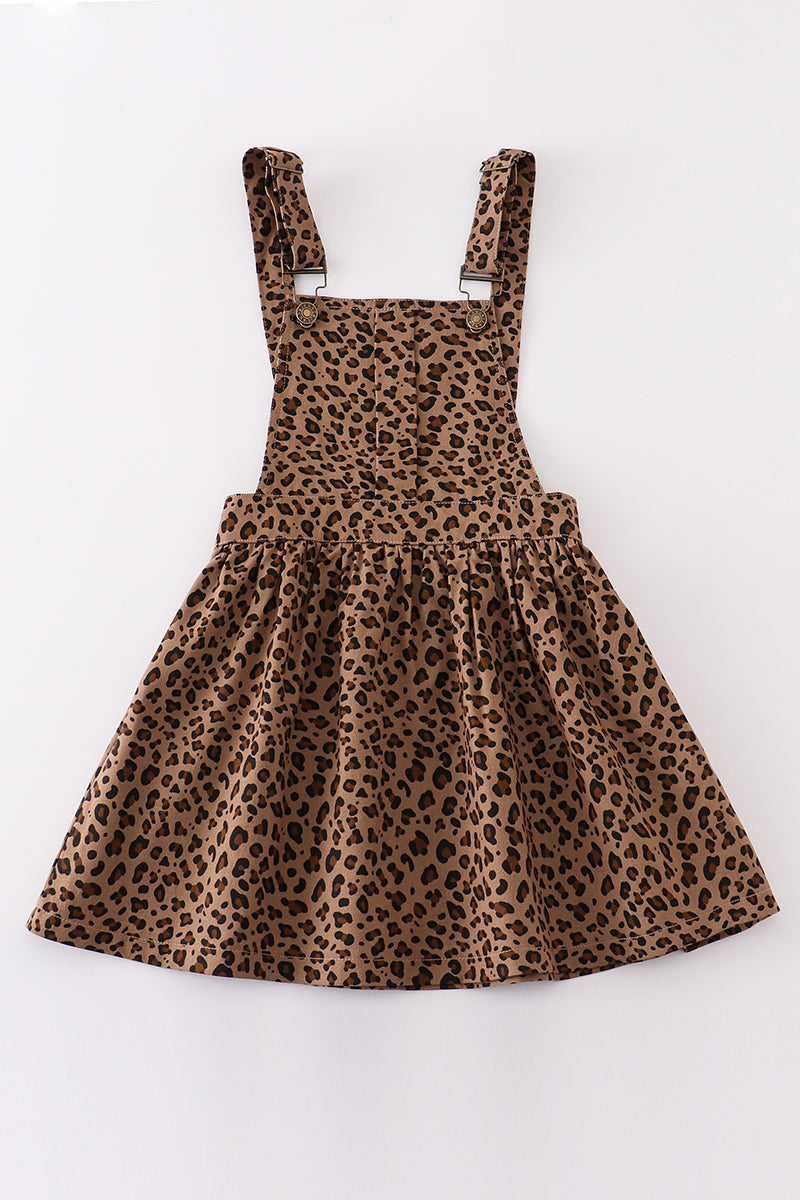 Leopard Denim Overall Dress