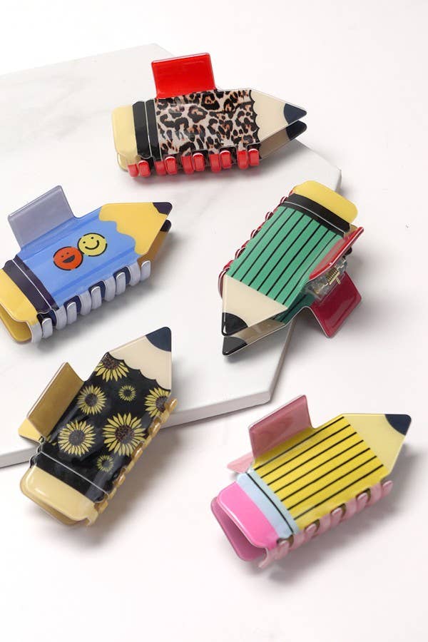 JUMBO FUN SCHOOL PENCIL HAIR CLAW CLIPS