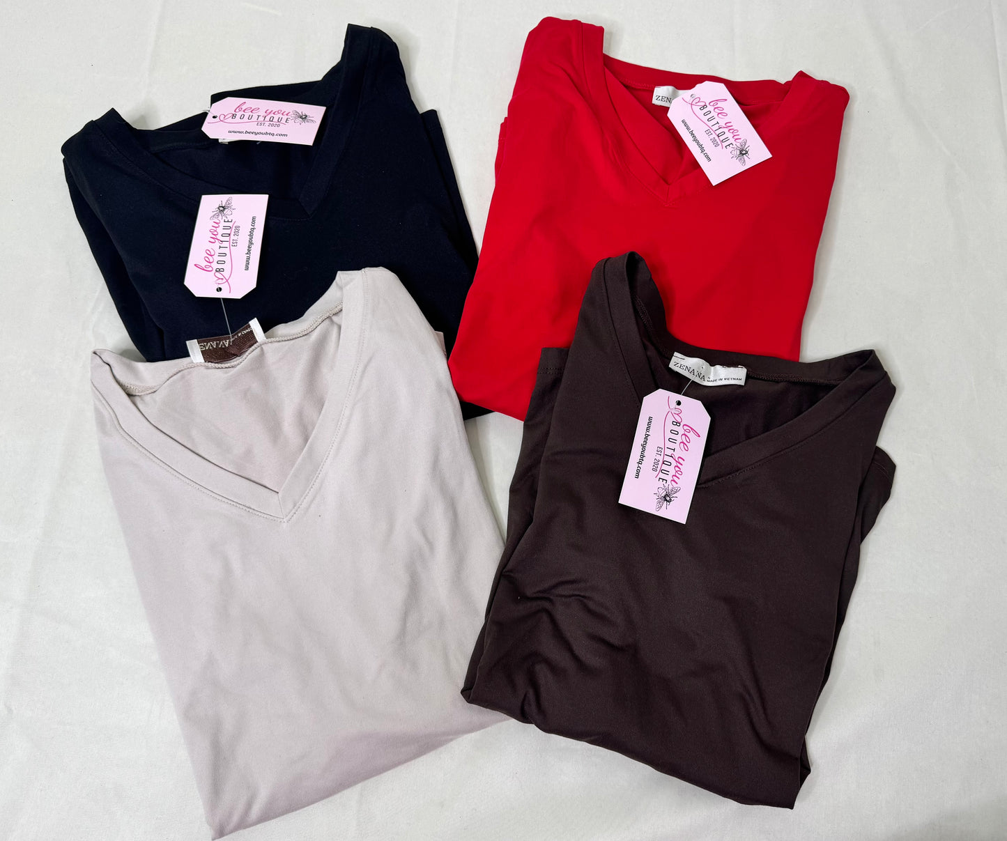 Brushed Microfiber Long Sleeve V-neck Top (Four Colors)