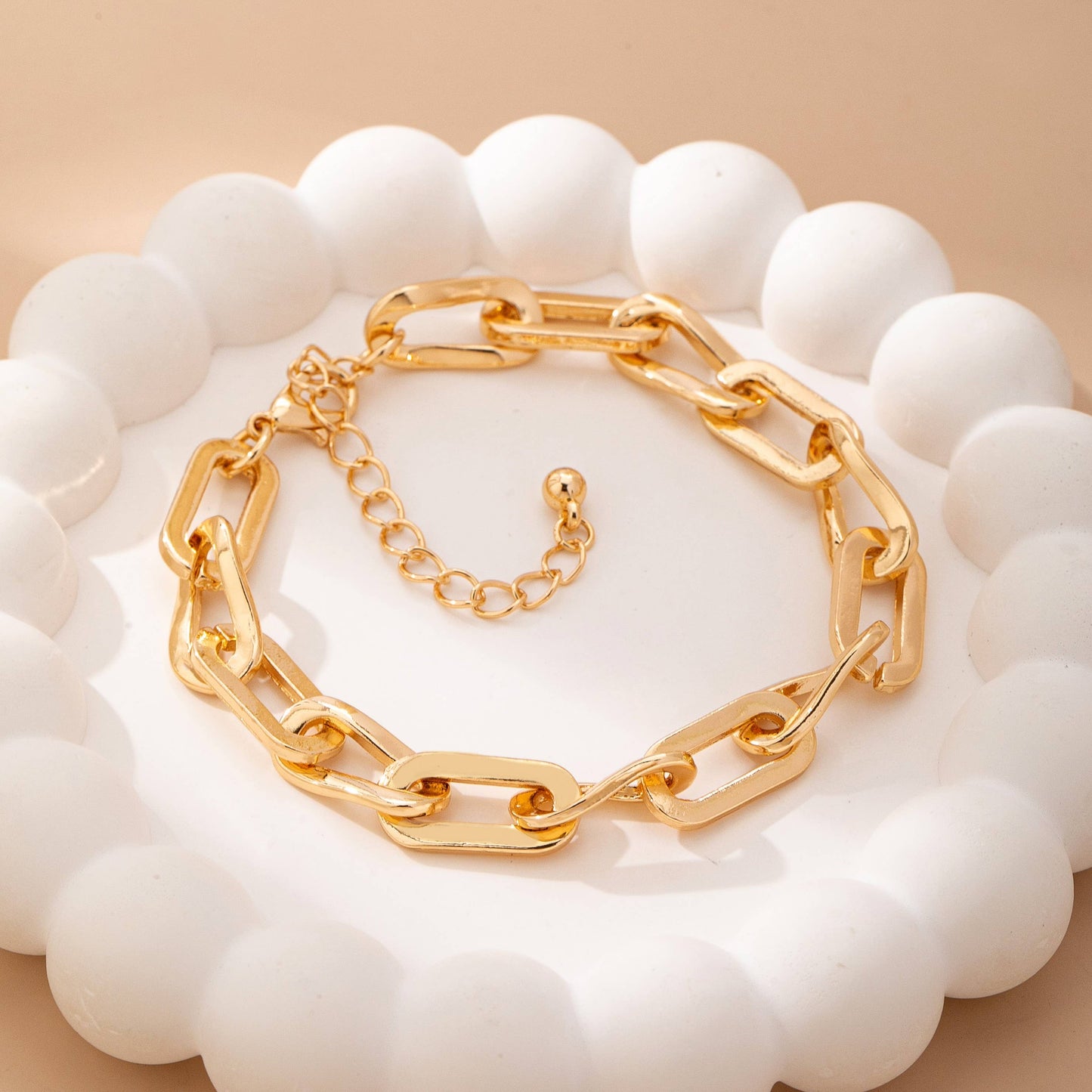 Gold Plated Chunky Link Bracelet | Bold Interlocking Chain Stackable Bracelet