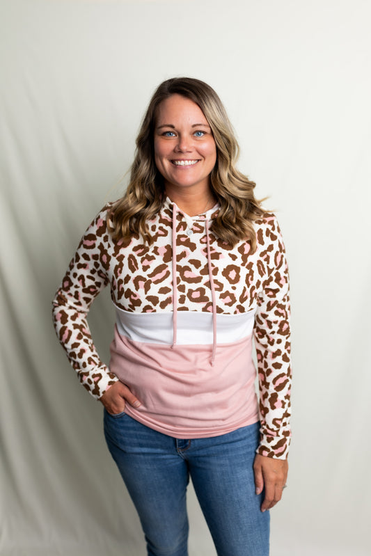 Brown & Blush Animal Print Hoodie