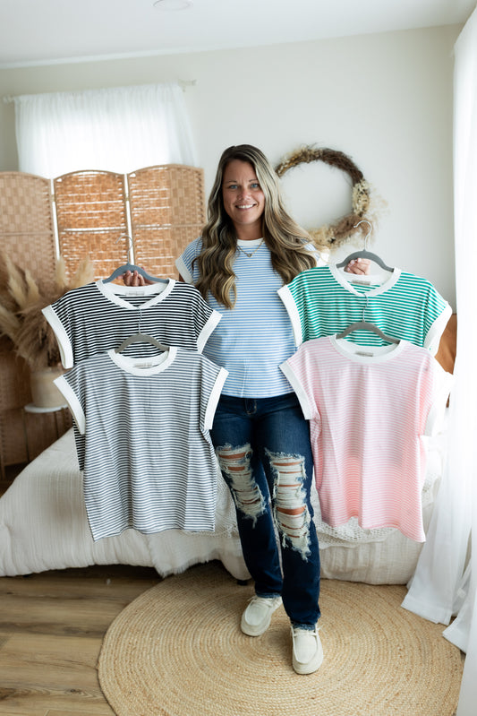 Super Soft Striped Short Sleeve Top