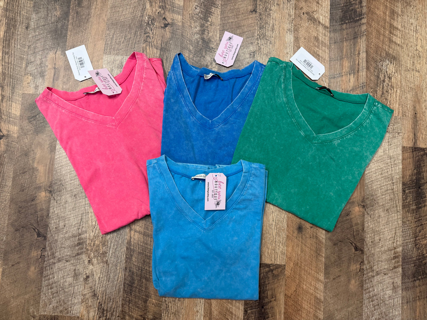 Acid Wash Short Sleeve V-Neck Top