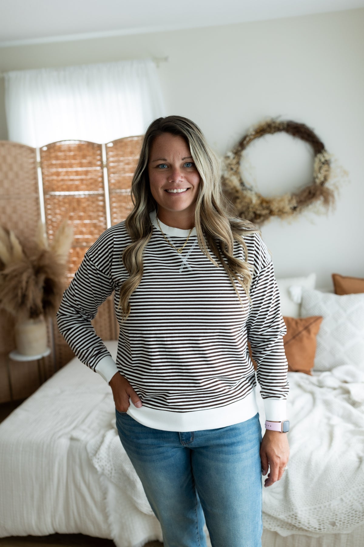 Chocolate Striped Rib Banded Pullover