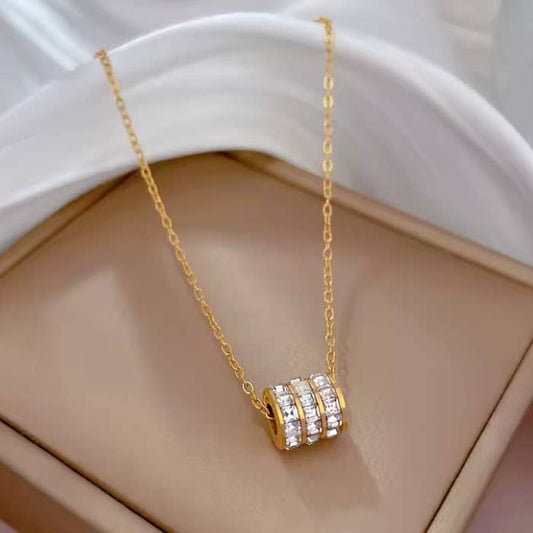 18K Gold Stainless Steel Triple Barrel Rhinestone Necklace | Tarnish Free Waterproof Necklace