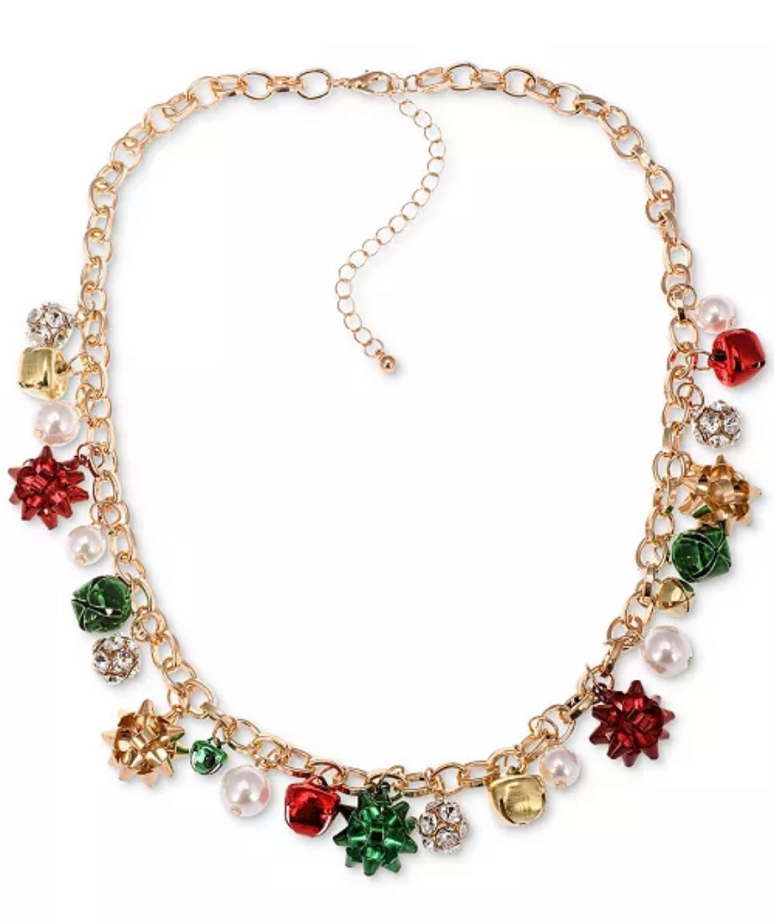 Holiday Bow & Bell Statement Necklace