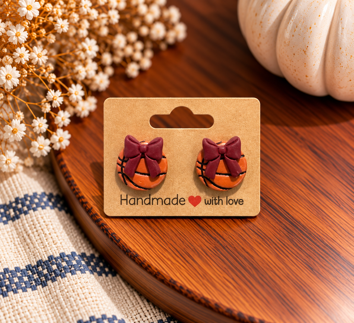 Basketball Bow Clay Stud Earrings