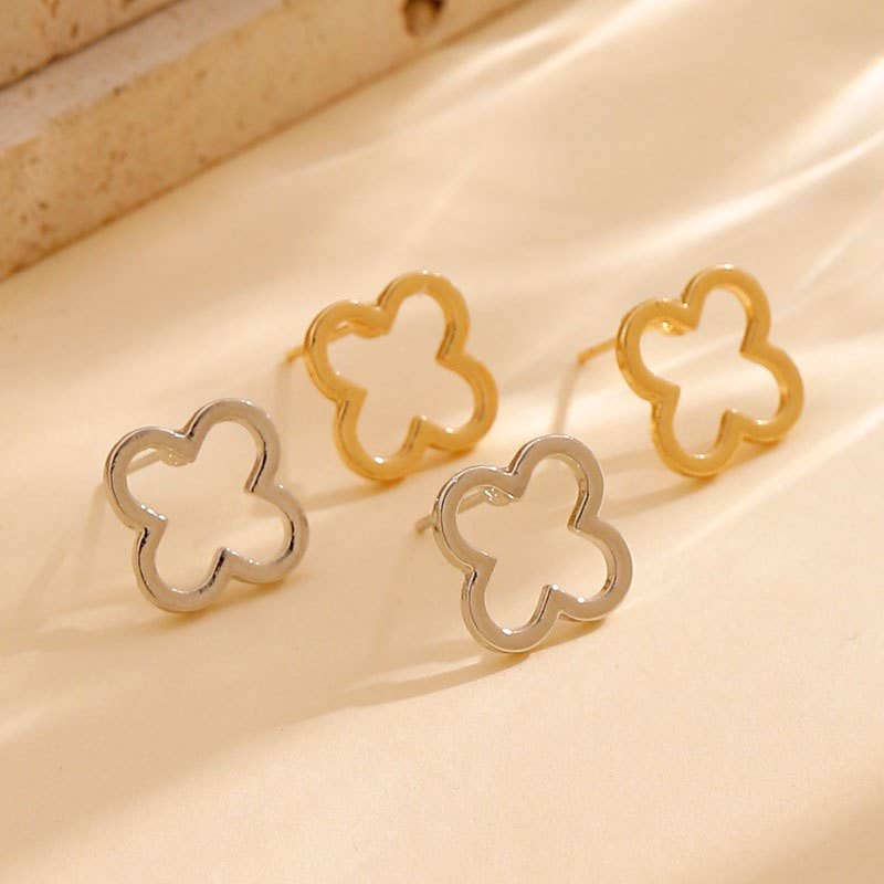 18K Gold Stainless Steel Open Clover Stud Earrings | Tarnish Free Waterproof Minimalist Earrings
