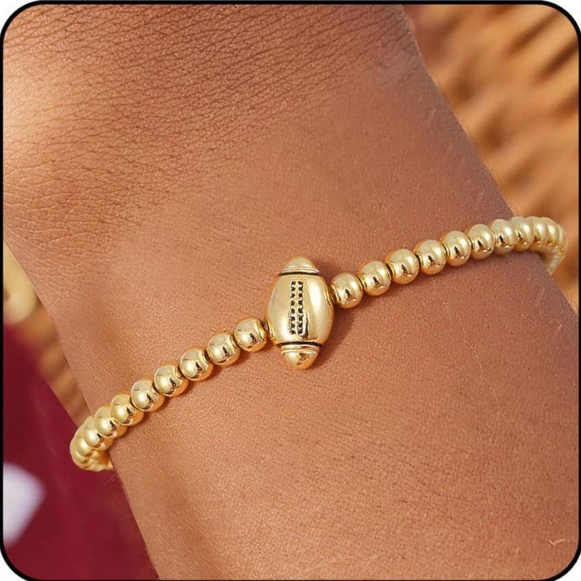 Gold Multi Ball Chain Stretch Bracelet with Minimalist Football Charm | Stackable Bracelet