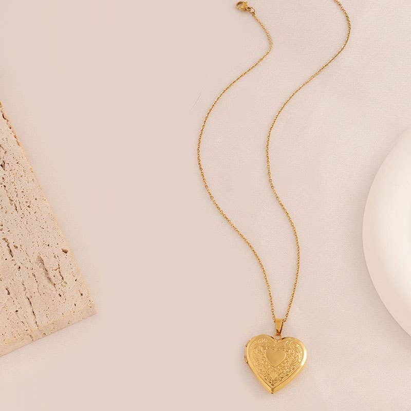 18K Stainless Steel Tarnish Free Heart Locket Necklace | Waterproof Silver Jewelry
