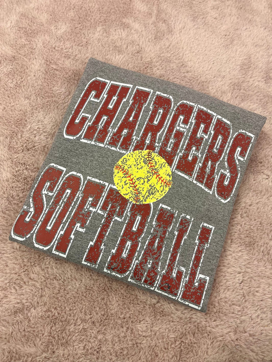 Vintage Chargers Softball Shirt – Distressed Team Graphic