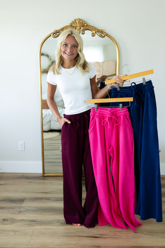 Fleece Exposed Seam Wide Leg Sweatpants | Soft Drawstring Lounge Pants