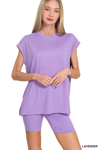 Brushed Microfiber Sleeveless Top & Biker Shorts Set | Ultra Soft Lounge Set (Multiple Colors)