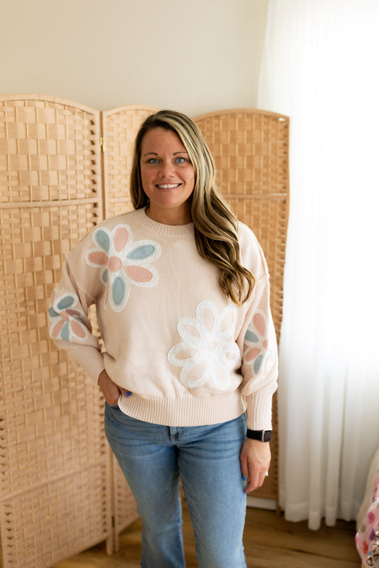 Floral Patchwork Balloon Sleeve Sweater