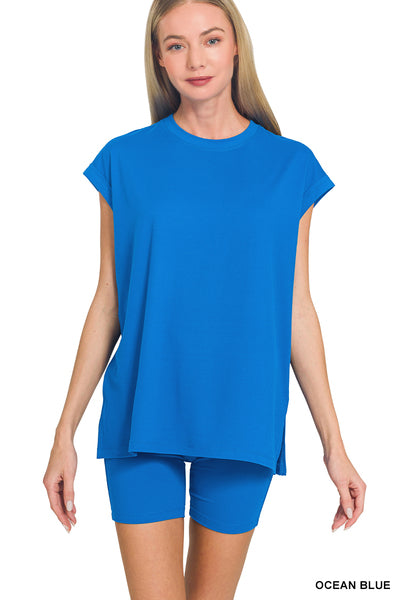 Brushed Microfiber Sleeveless Top & Biker Shorts Set | Ultra Soft Lounge Set (Multiple Colors)