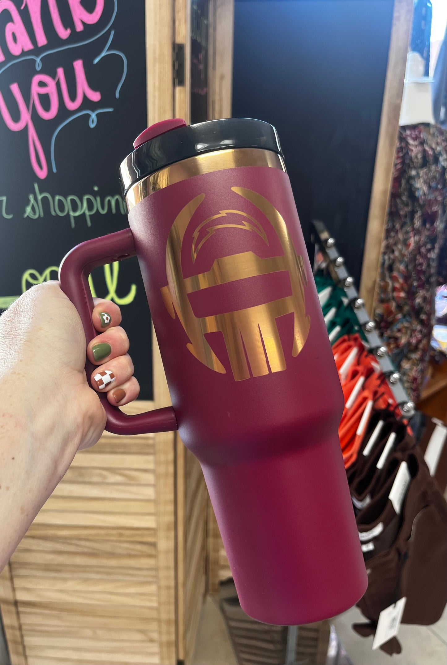 40 oz PC Chargers Tumbler with Straw – Stainless Steel Insulated Travel Cup
