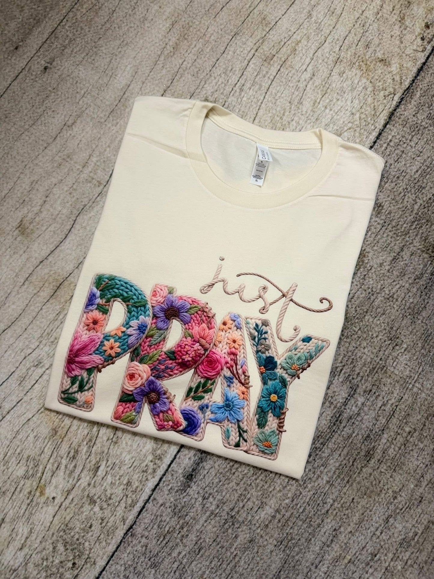 Just Pray Graphic Tee | Bella Canvas T Shirt | Faux Embroidery Faith Shirt | Inspirational Christian Tee