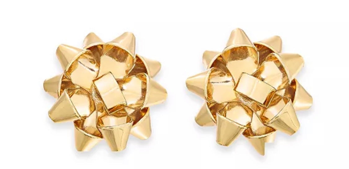 Holiday Gift Bow Studs - Gold