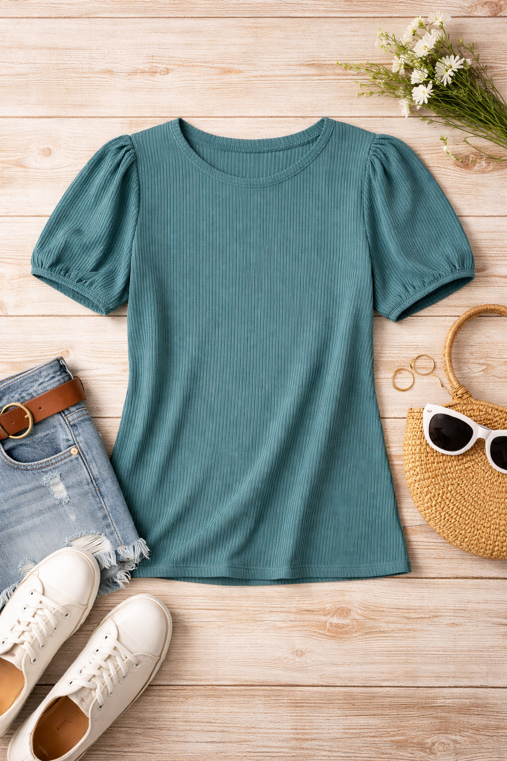 Ribbed Puff Sleeve Top