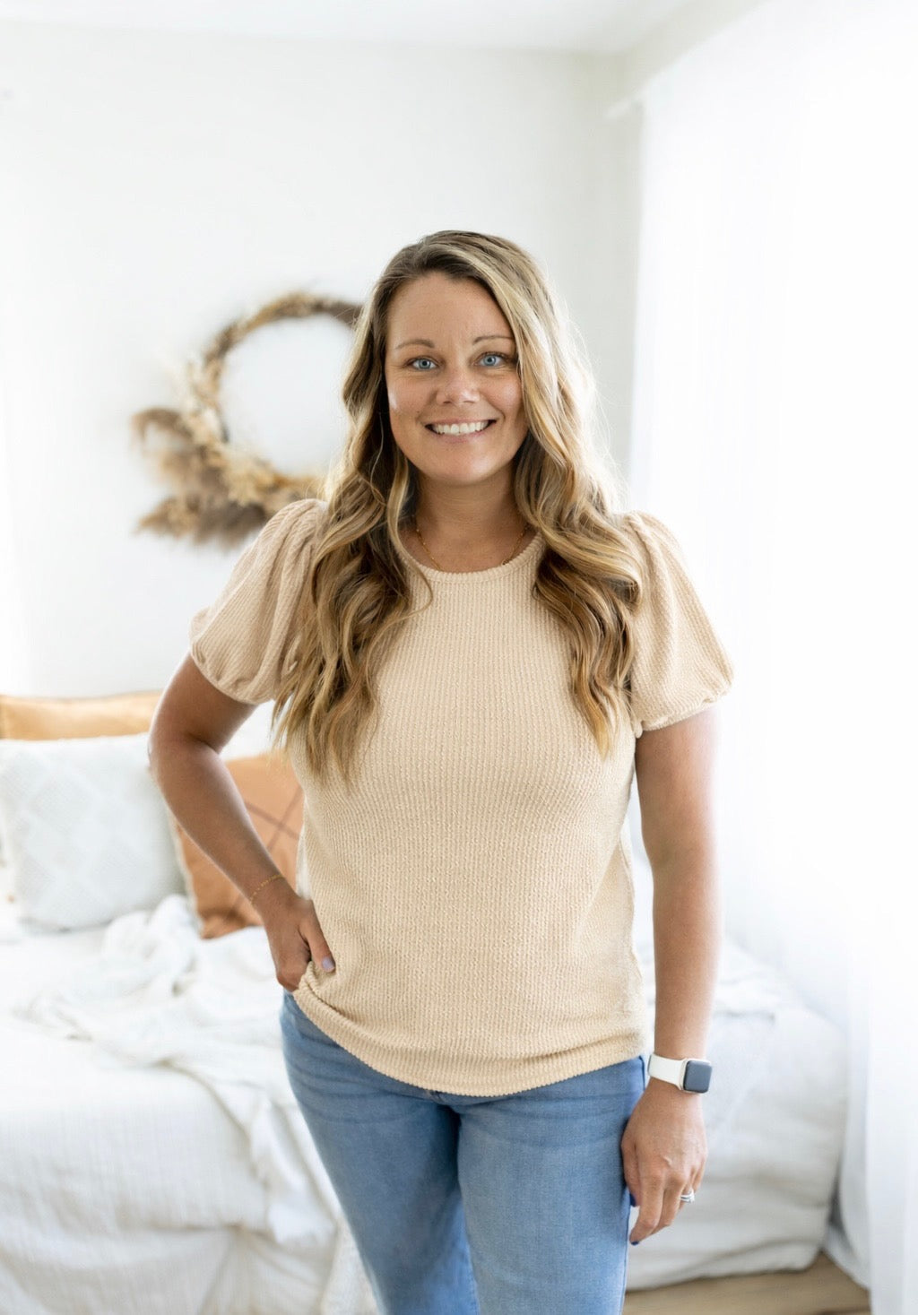 Ribbed Puff Sleeve Top