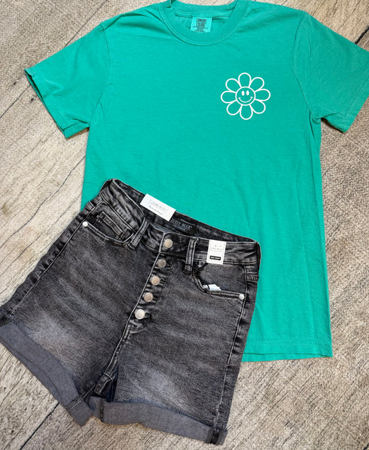 Judy Blue High Rise Button Fly Cuffed Shorts in Washed Black | Trendy Denim Shorts