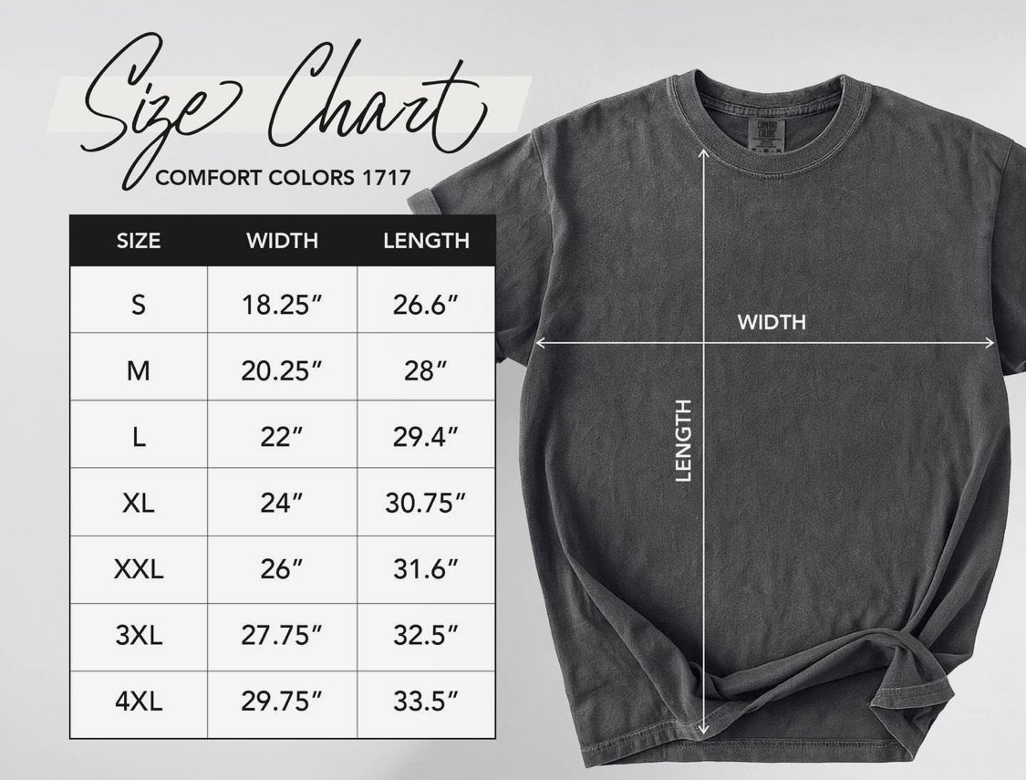 Comfort Colors 1717 Size Chart
