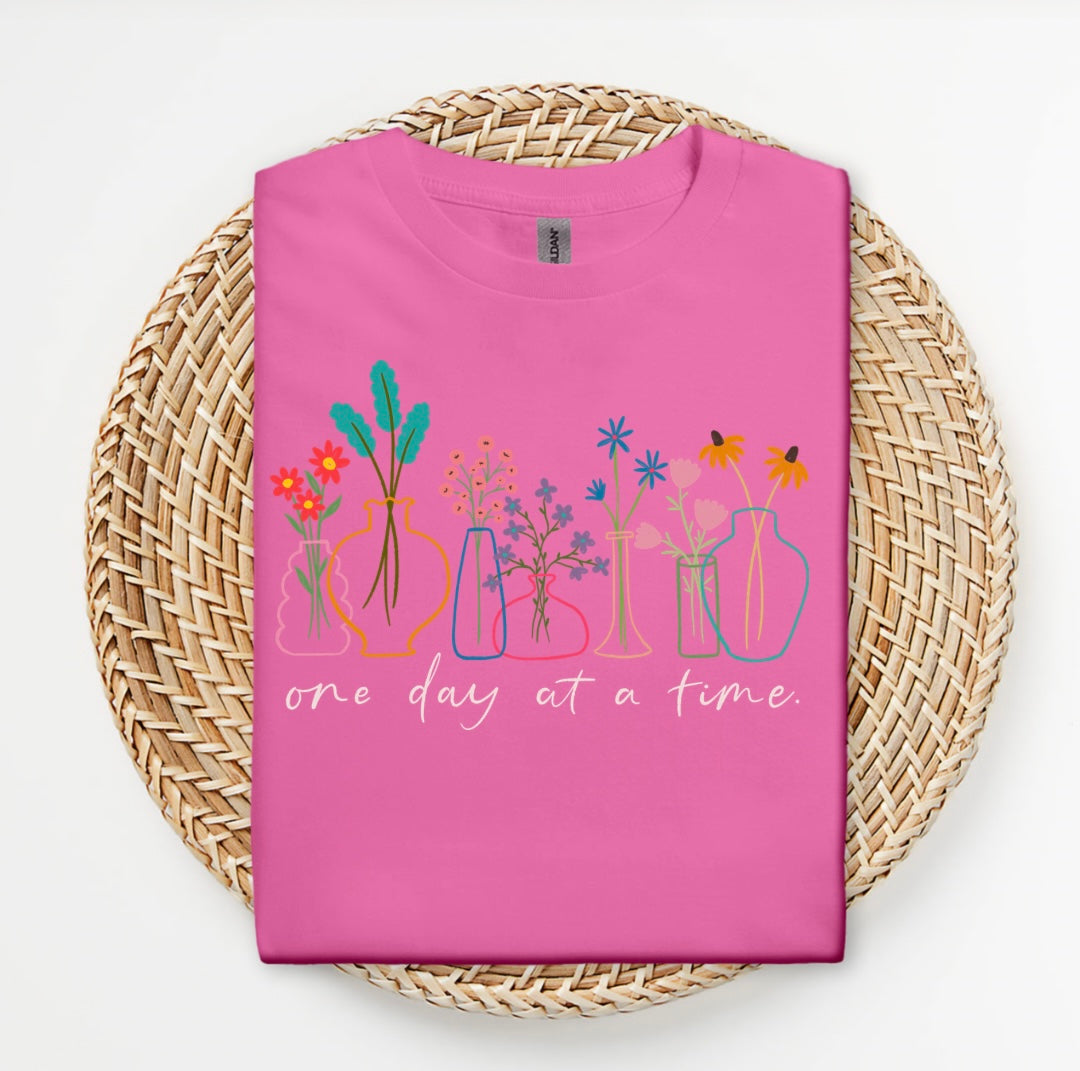 One Day At A Time Floral Graphic Tee | Inspirational Mental Health Awareness Shirt