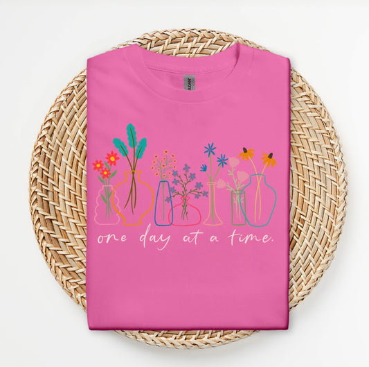 One Day At A Time Floral Graphic Tee | Inspirational Mental Health Awareness Shirt