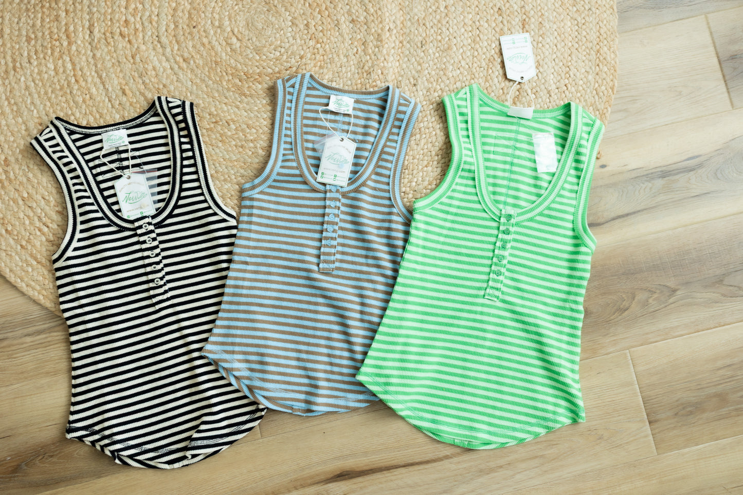 Striped Button Detail Knit Tank Top | Deep U-Neck Sleeveless Summer Top