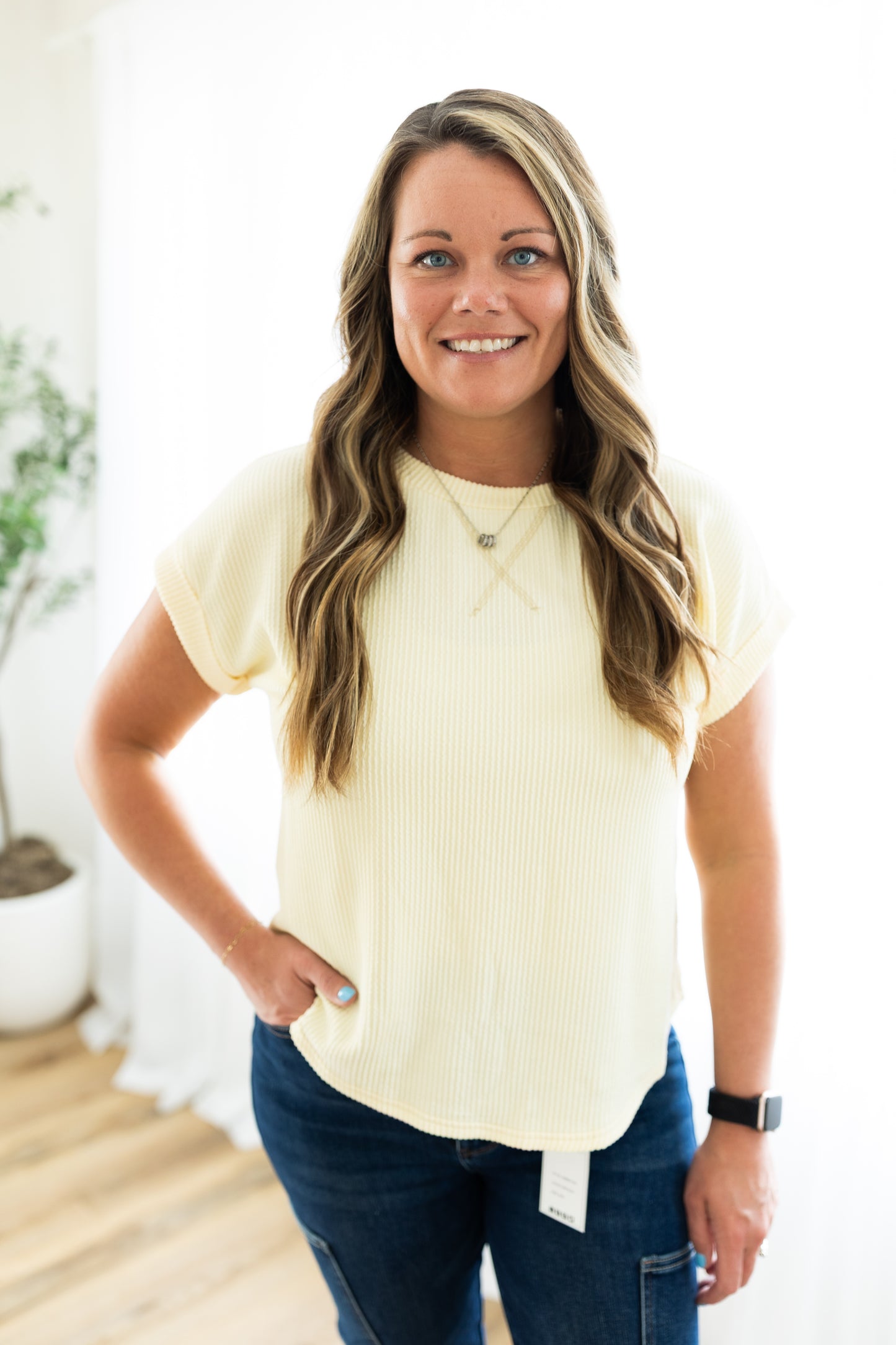 Butter Yellow Ribbed Short Sleeve Top | Soft & Stretchy Everyday Essential