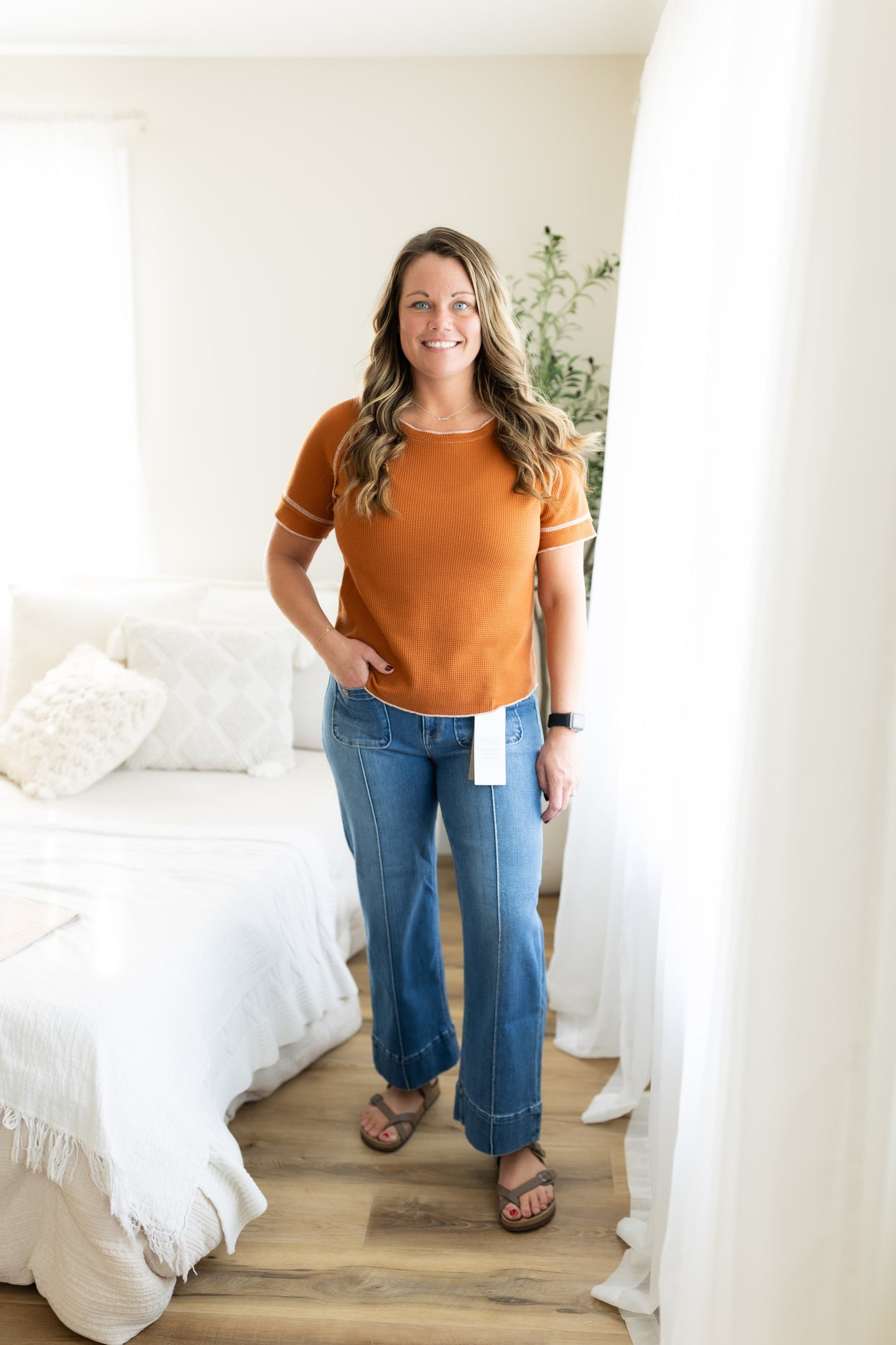 Risen High Rise Cropped Wide Leg Jeans with Front Pintuck & Patch Pockets – Modern Retro Denim