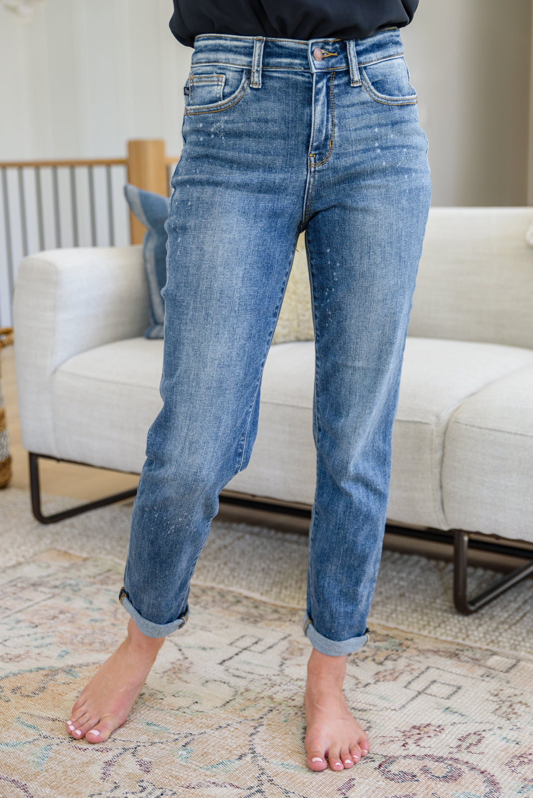 Judy Blue High Rise Bleach Splash Boyfriend Jeans