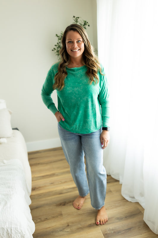 Cozy Intentions Top – Acid Wash Long Sleeve with Thumbhole Cuffs